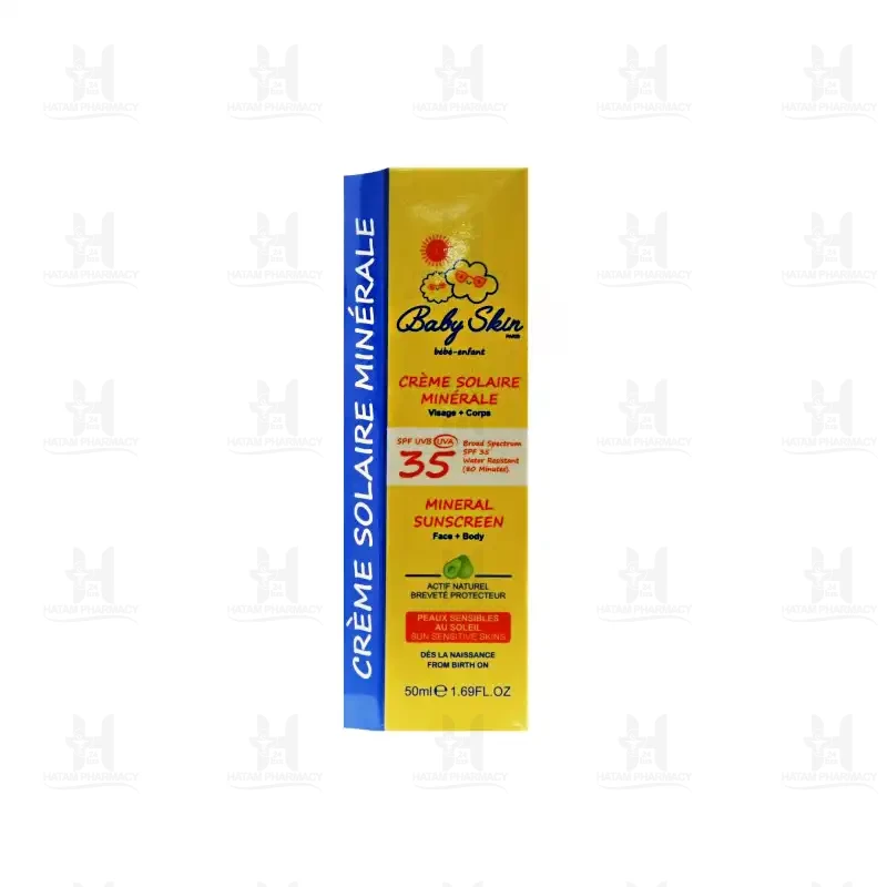 کرم ضد آفتاب بدن و صورت کودک مینرال SPF35 بیبی اسکین 50 میلی لیتر