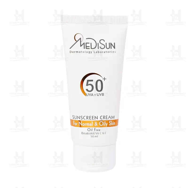 کرم ضد آفتاب بی رنگ SPF 50 پوست معمولی و چرب مدیسان 50 میلی لیتر