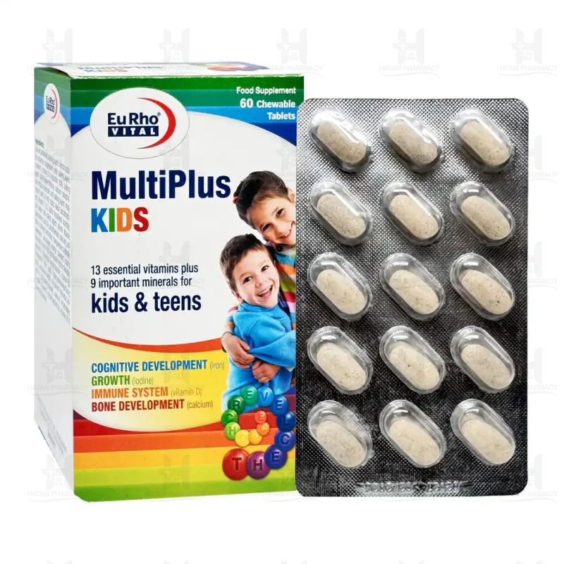 قرص جویدنی مولتی پلاس کیدز یوروویتال بسته 60 عددی