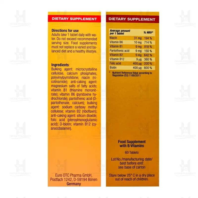 قرص ویتامین ب کمپلکس یوروویتال ۶۰ عدد