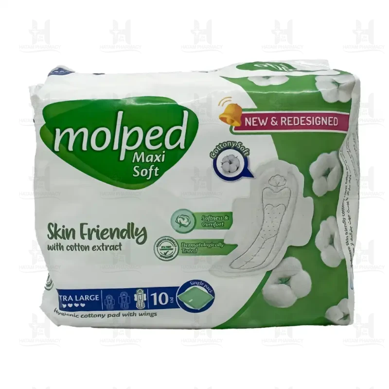 نوار بهداشتی مولپد بالدار خیلی بزرگ نیمه ضخیم پنبه ای 10 عددی