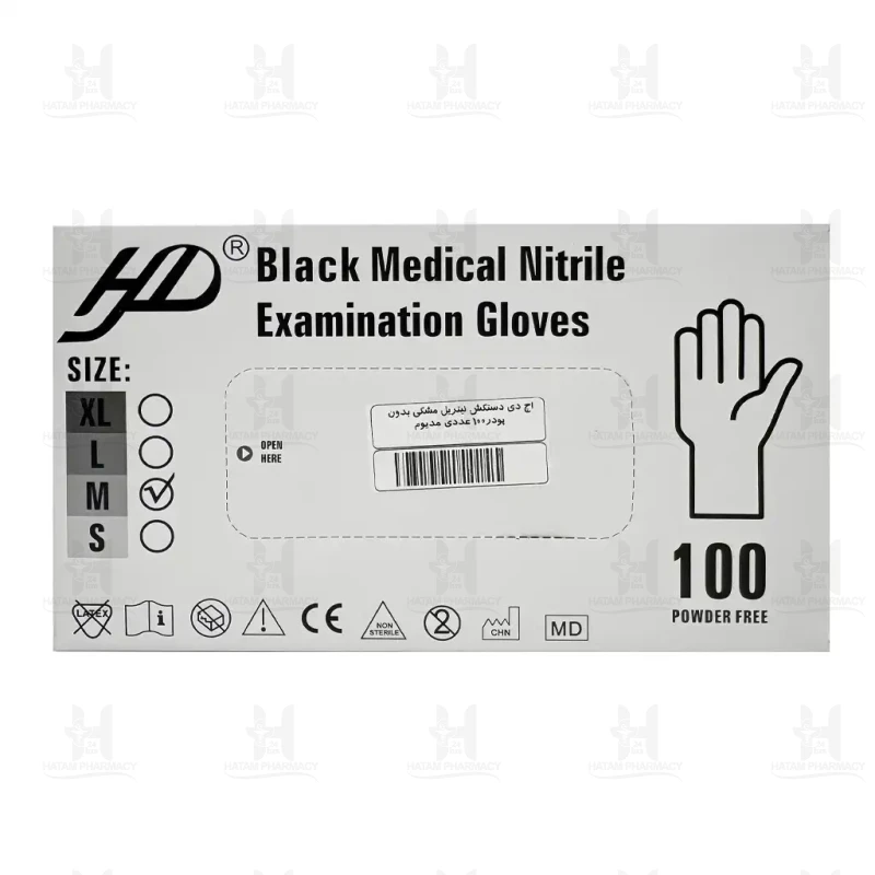 دستکش نیتریل بدون پودر مشکی اچ دی بسته 100 عددی