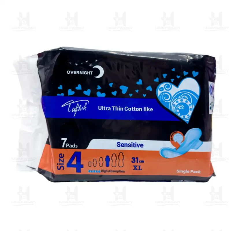 نوار بهداشتی بالدار خیلی نازک کتانی تافته ویژه شب7 عدد